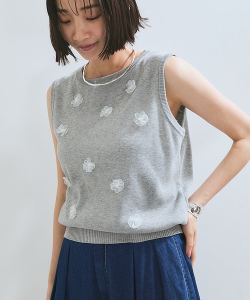 VIS(ビス) ベスト ジレ フラワーモチーフニットベスト レディース VIS(ビス) ベスト ジレ フラワーモチーフニットベスト レディース