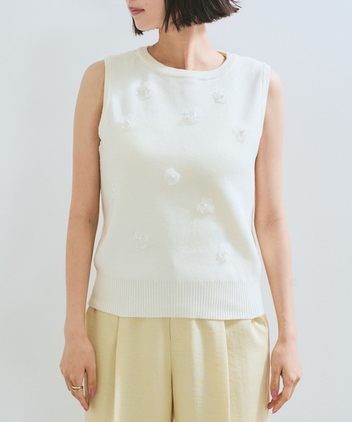 VIS(ビス) ベスト ジレ フラワーモチーフニットベスト レディース VIS(ビス) ベスト ジレ フラワーモチーフニットベスト レディース