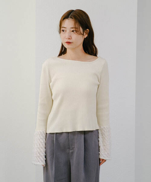 Kastane tシャツ 袖フェザーリブカットソー レディース