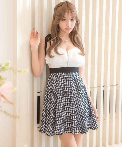 Tika ドレス キャバドレス キャミソールリボン胸元フリルレース
