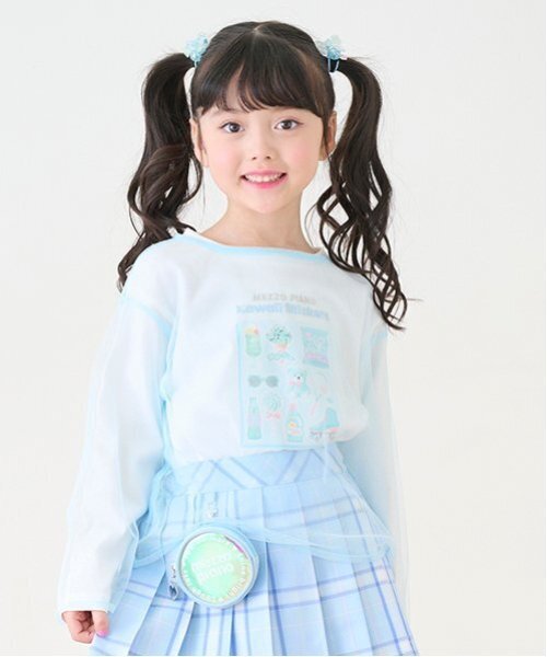 mezzo piano tシャツ チュールレイヤード 長袖Tシャツ キッズ 子供服