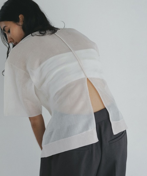 MANOF（マノフ） tシャツ SHEER CHECK KNIT TOPS レディース