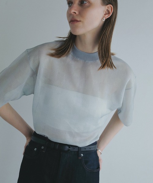 MANOF（マノフ） tシャツ SHEER CHECK KNIT TOPS レディース
