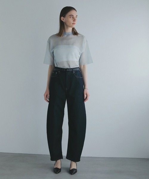 MANOF（マノフ） tシャツ SHEER CHECK KNIT TOPS レディース