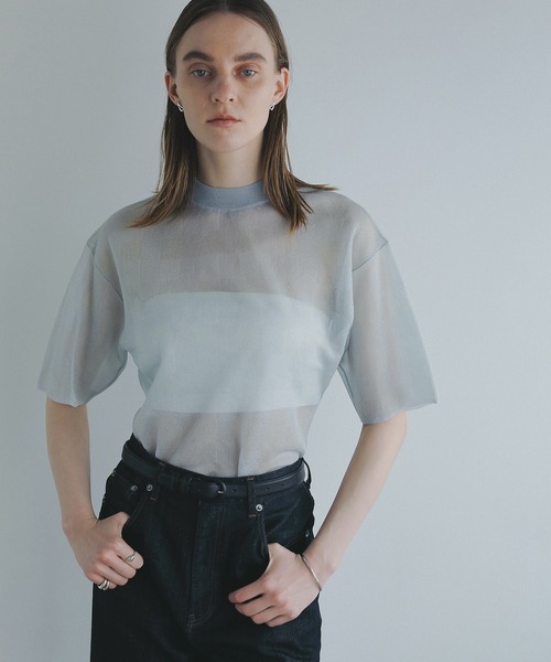 MANOF（マノフ） tシャツ SHEER CHECK KNIT TOPS レディース