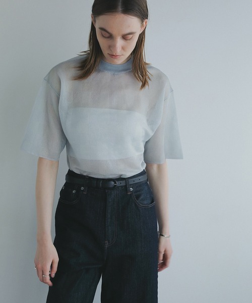 MANOF（マノフ） tシャツ SHEER CHECK KNIT TOPS レディース