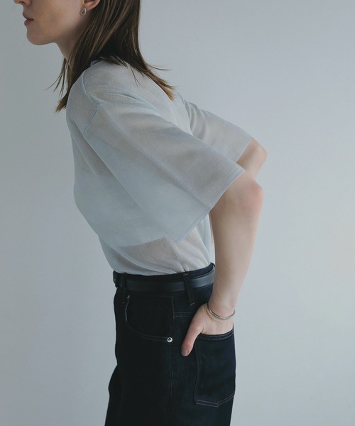 MANOF（マノフ） tシャツ SHEER CHECK KNIT TOPS レディース