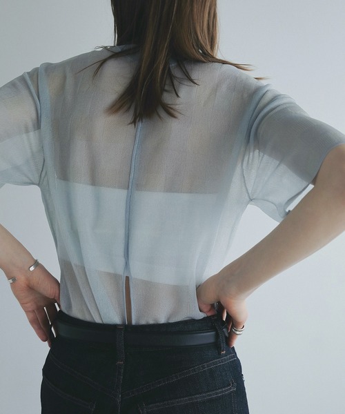 MANOF（マノフ） tシャツ SHEER CHECK KNIT TOPS レディース 