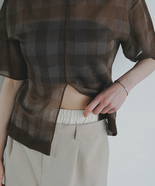 MANOF（マノフ） tシャツ SHEER CHECK KNIT TOPS レディース 
