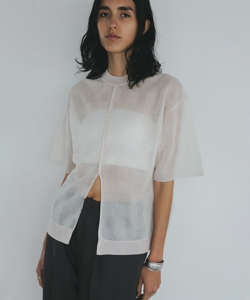 MANOF（マノフ） tシャツ SHEER CHECK KNIT TOPS レディース
