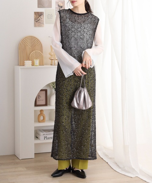 美品 FENDI メッシュFFロゴ2way ワンピース ロングベスト サイズ42 FUNALIVE ワンピース ネップメッシュ2WAYロングベスト