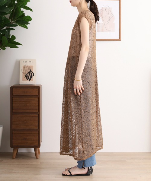 極美品♪マチャット◆リネンロングベスト　ワンピース　ベスト　テラコッタ マチャットMACHATTリネンロングベストジレ🧡テラコッタ