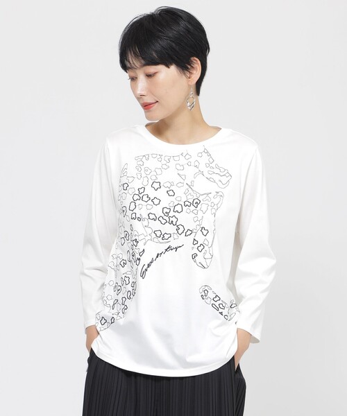 tシャツ 「WEB・一部店舗限定」「接触冷感」「ウォシャブル」パンサーエンブロイダリー七分袖カットソー レディース