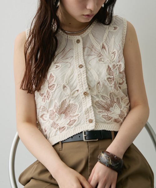 DFFUR. ベスト ジレ 刺繍レースベスト レディース : ZOZOTOWN
