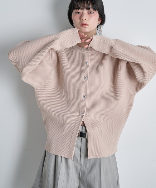 THE Yon カーディガン ハート釦リブニットカーディガン レディース