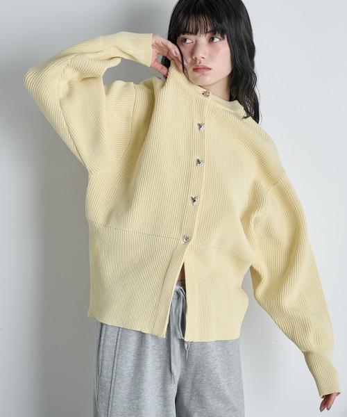 THE Yon カーディガン ハート釦リブニットカーディガン レディース