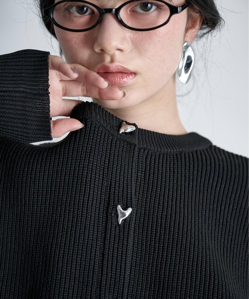 THE Yon カーディガン ハート釦リブニットカーディガン レディース