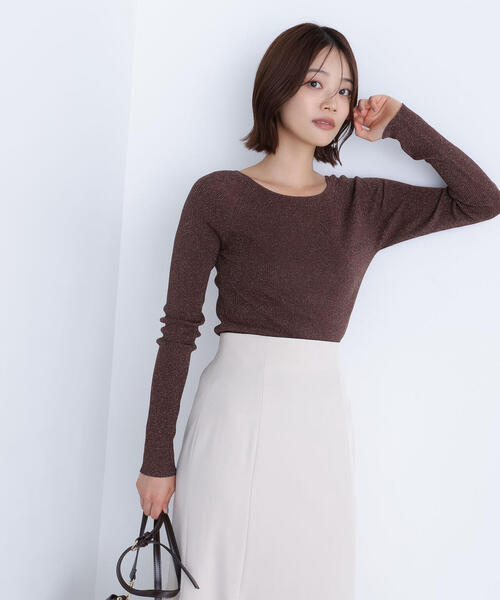 ニット セーター ラメリブボートネックニット レディース NATURAL BEAUTY BASIC ニット セーター ラメリブボートネック