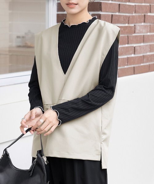 ReRe ベスト ジレ ポケット付き深Vネックベスト レディース : ZOZOTOWN