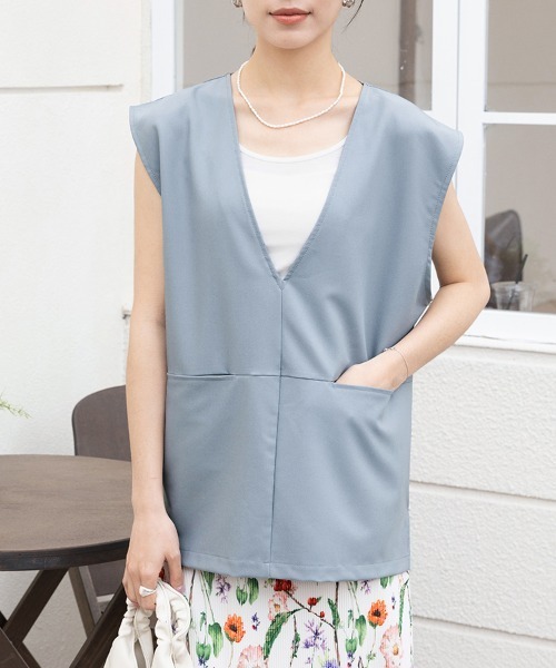 ReRe ベスト ジレ ポケット付き深Vネックベスト レディース : ZOZOTOWN