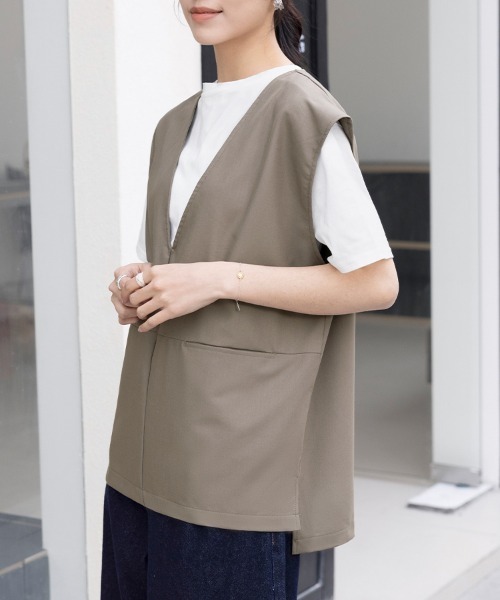 ReRe ベスト ジレ ポケット付き深Vネックベスト レディース : ZOZOTOWN