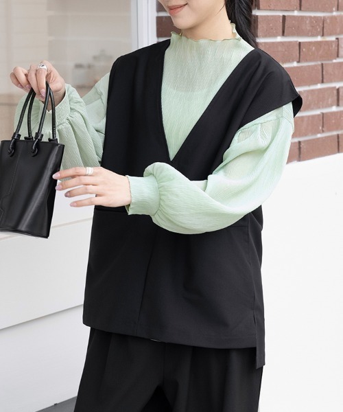 ReRe ベスト ジレ ポケット付き深Vネックベスト レディース : ZOZOTOWN