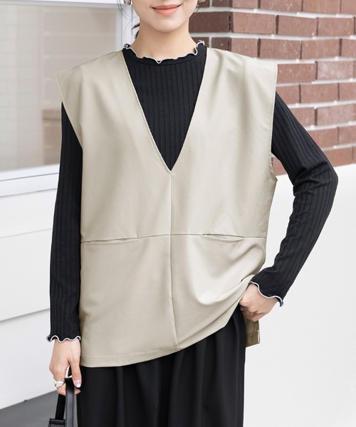 irenisa スリーブレスジャケット　ベスト、ジレ ReRe ベスト ジレ ポケット付き深Vネックベスト レディース : ZOZOTOWN