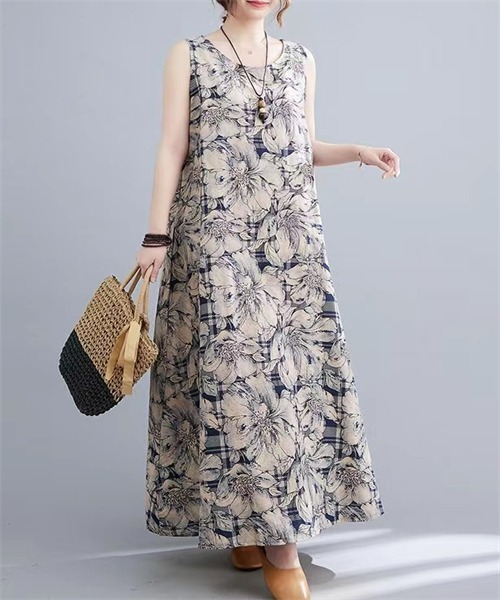 「Dream garden」 ノースリーブワンピース L ブルー レディース_画像4