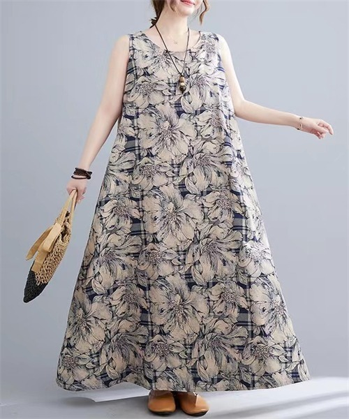 「Dream garden」 ノースリーブワンピース L ブルー レディース_画像7