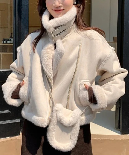 DIAVEL ブルゾン アウター もこもこムートンジャケット＆ミニバッグSET