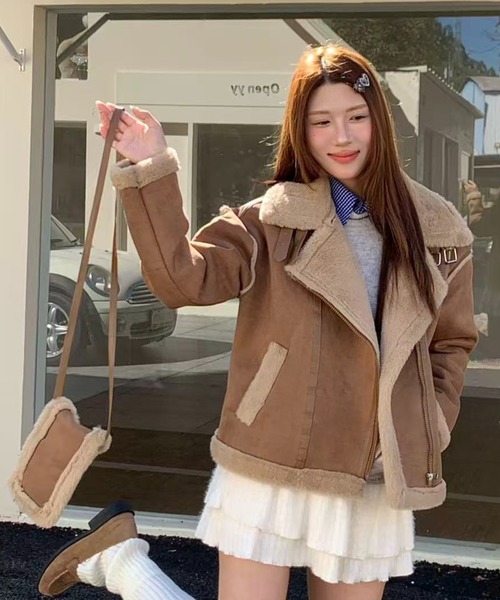 DIAVEL ブルゾン アウター もこもこムートンジャケット＆ミニバッグSET