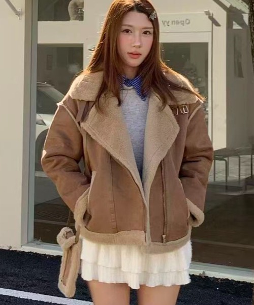 DIAVEL ブルゾン アウター もこもこムートンジャケット＆ミニバッグSET