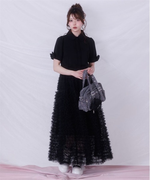 fickle bebe フィクルベベ BIGツイードショルダー 黒 Fickle Bebe（フィクルベベ） ショルダーバッグ バッグ ミニツイード