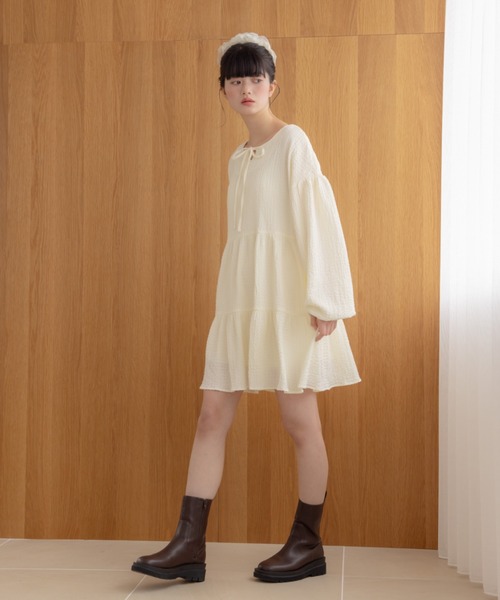 yori ウォームティアードチュニック　ワンピース　ベージュ　36 yori ウォームティアードチュニック ワンピース ベージュ 36の通販 by