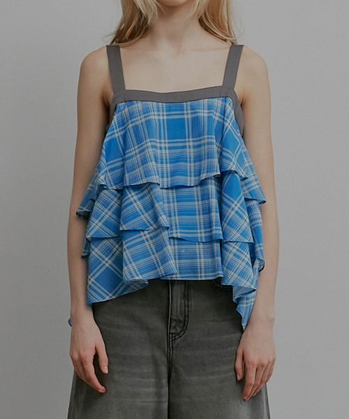 ブラウス シャツ プレイドプリントキャミトップ / Plaid Print Tiered Cami Top レディースの画像