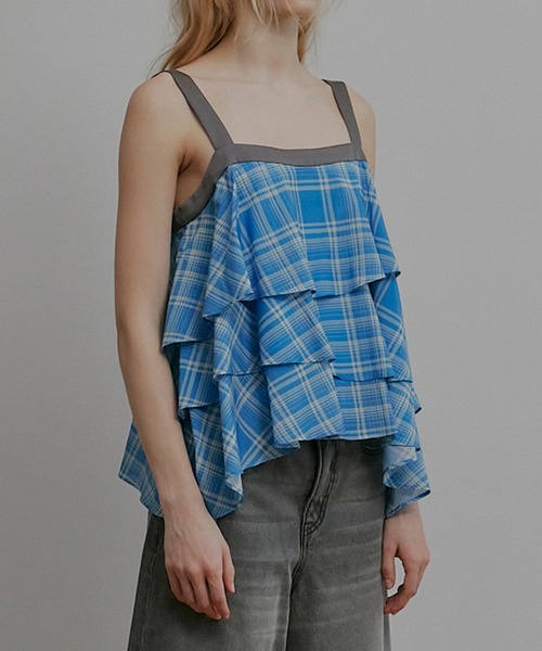 ブラウス シャツ プレイドプリントキャミトップ / Plaid Print Tiered Cami Top レディースの画像