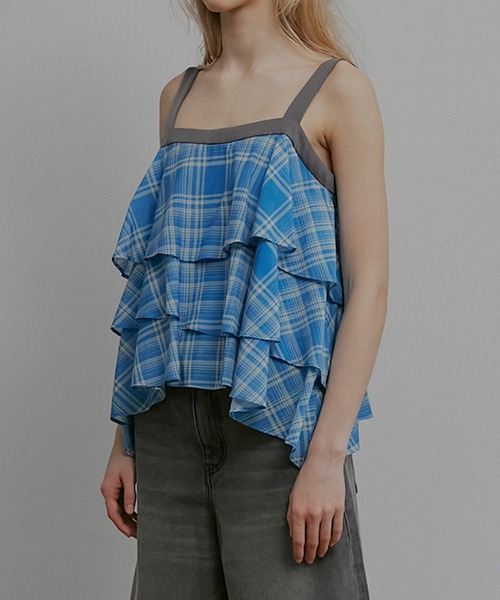 ブラウス シャツ プレイドプリントキャミトップ / Plaid Print Tiered Cami Top レディースの画像