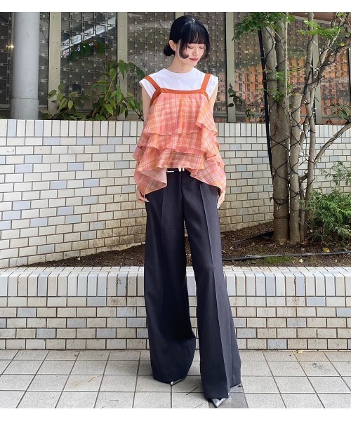 ブラウス シャツ プレイドプリントキャミトップ / Plaid Print Tiered Cami Top レディースの画像