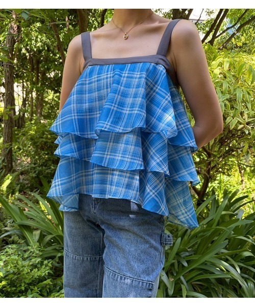 ブラウス シャツ プレイドプリントキャミトップ / Plaid Print Tiered Cami Top レディースの画像