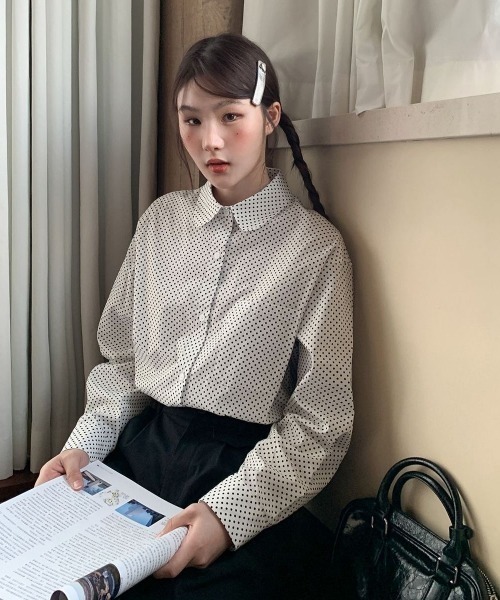 AsRiRe ブラウス シャツ 26ss 後ろリボンデザイン/可愛い水玉ブラウス
