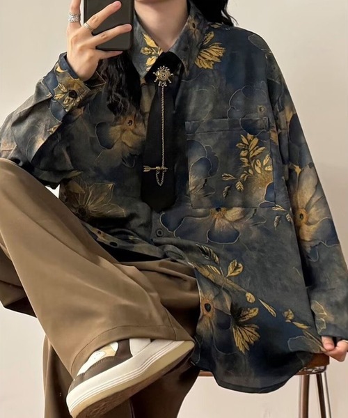 CANVAS+ ブラウス シャツ 「CANVAS＋」花柄プリントシャツ レディース