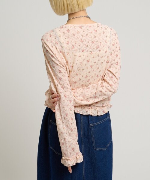 w closet（ダブルクローゼット） tシャツ 裾フリル花柄カーディガン