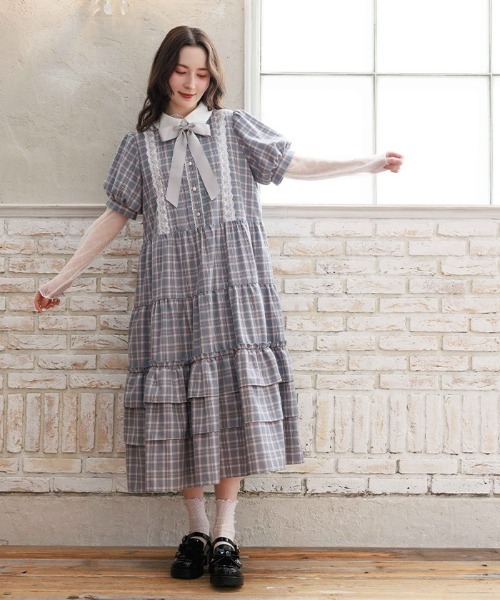 axes femme（アクシーズ ファム） ワンピース 丸襟チェックワンピース