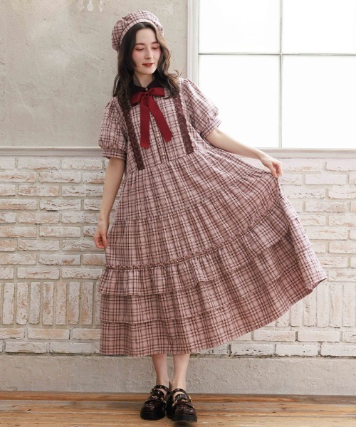 axes femme（アクシーズ ファム） ワンピース 丸襟チェックワンピース