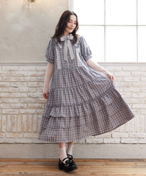 axes femme（アクシーズ ファム） ワンピース 丸襟チェックワンピース