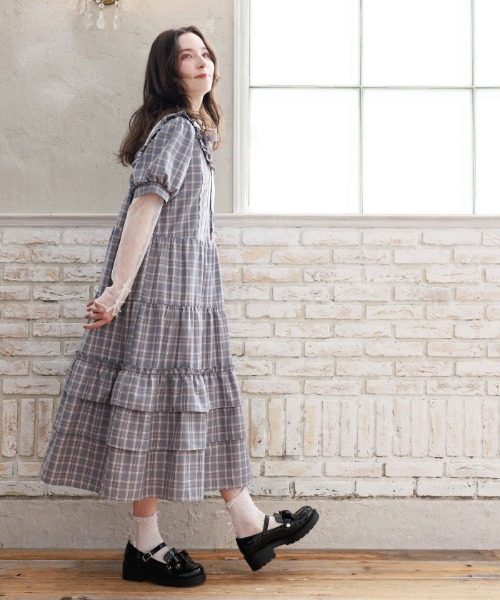 axes femme（アクシーズ ファム） ワンピース 丸襟チェックワンピース