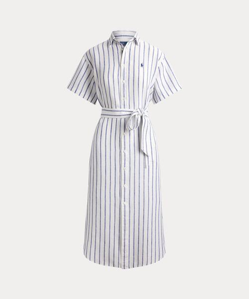 【美品】POLO RALPH LAUREN　リネンストライプワンピース　ノースリ POLO RALPH LAUREN（ポロ・ラルフローレン） シャツワンピース
