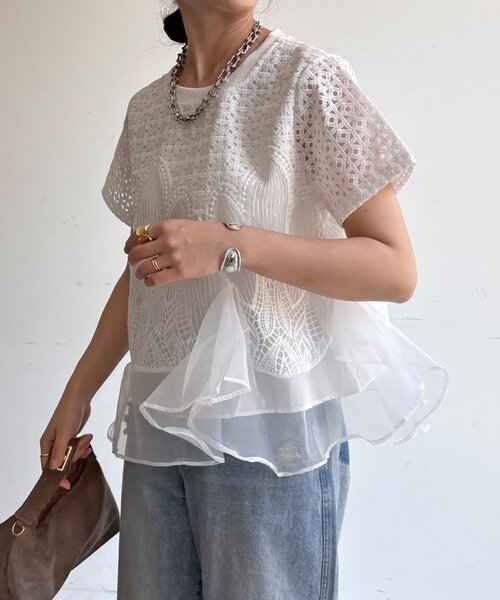 tシャツ 「WEB限定」レース×オーガンジーフリルプルオーバー レディース