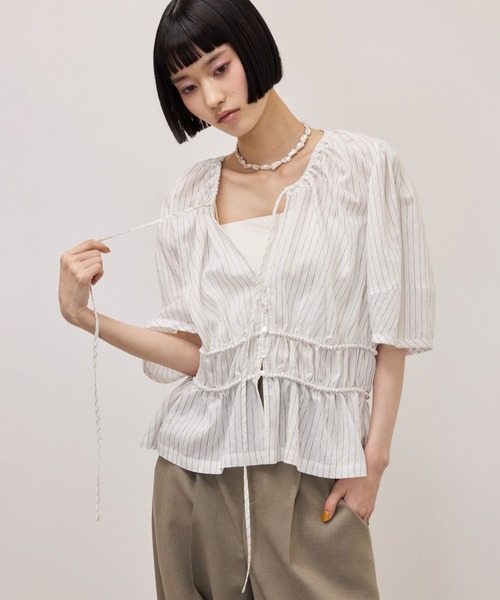 ADAM ET ROPE'（アダムエロペ） ブラウス シャツ 半袖 ウエスト