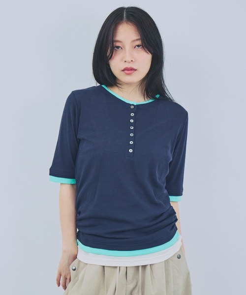 JEANASIS（ジーナシス） tシャツ 半袖 3カラーレイヤードヘンリー2P SS